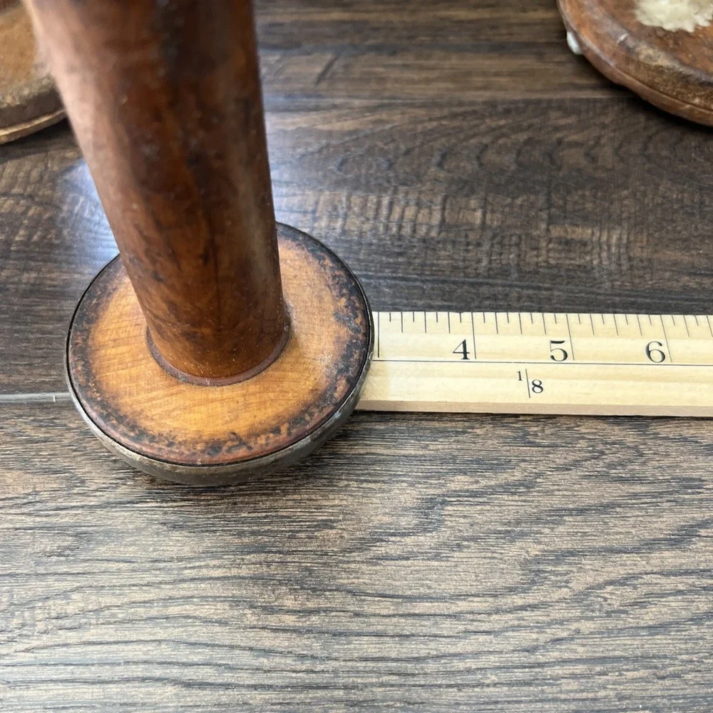 3-Vtg Wood Spool Candle Sticks Metal Accents Rustic Primitive Farmhouse Salvaged